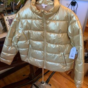 Women's Gold Metallic Puffer Jacket, XL, NWT